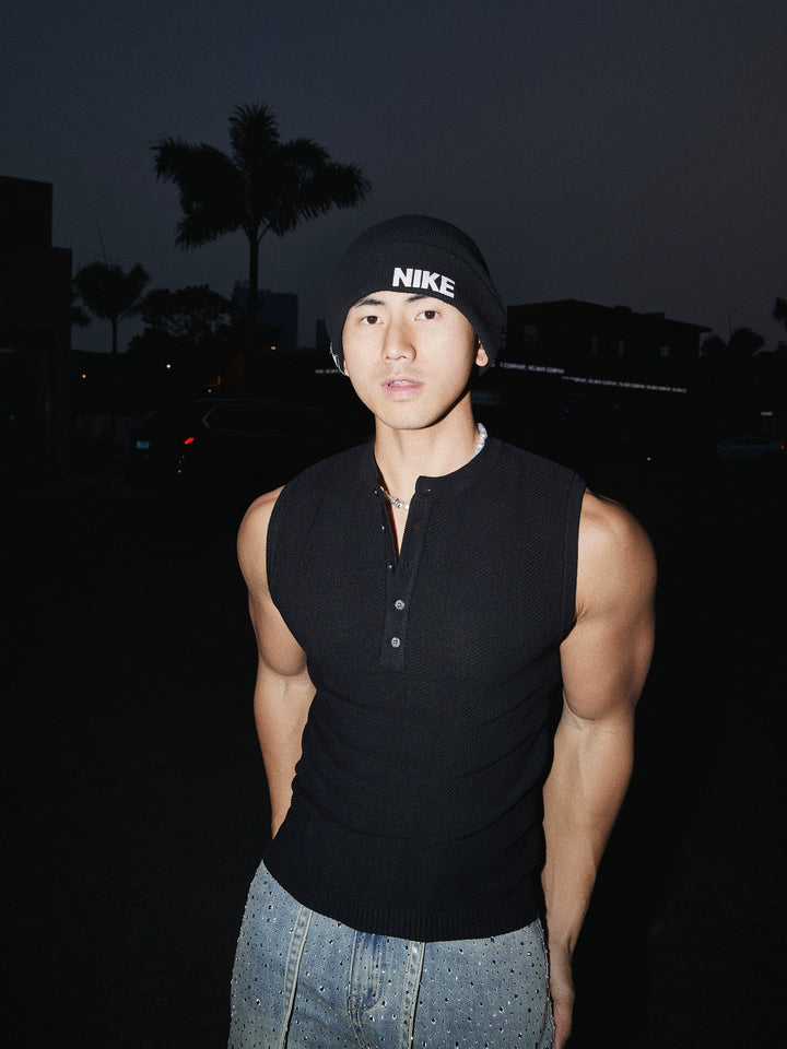 Henley Collar Sleeveless Knit Vest