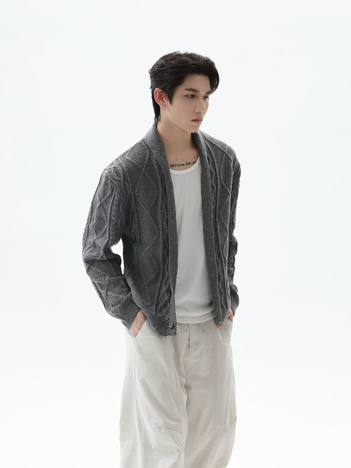 Kabelstickad tröja cardigan imitation av alpacka