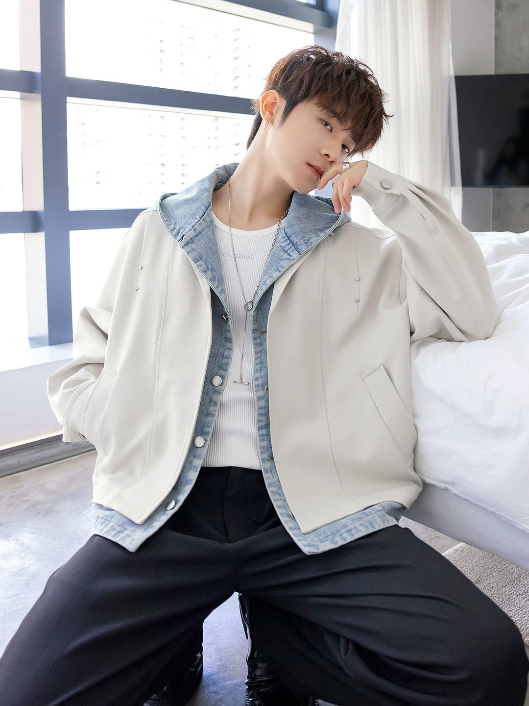 Spliced Denim Hooded Jacket