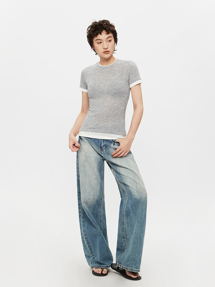 Slim Fit Contrast Trim Short Sleeve Turtleneck
