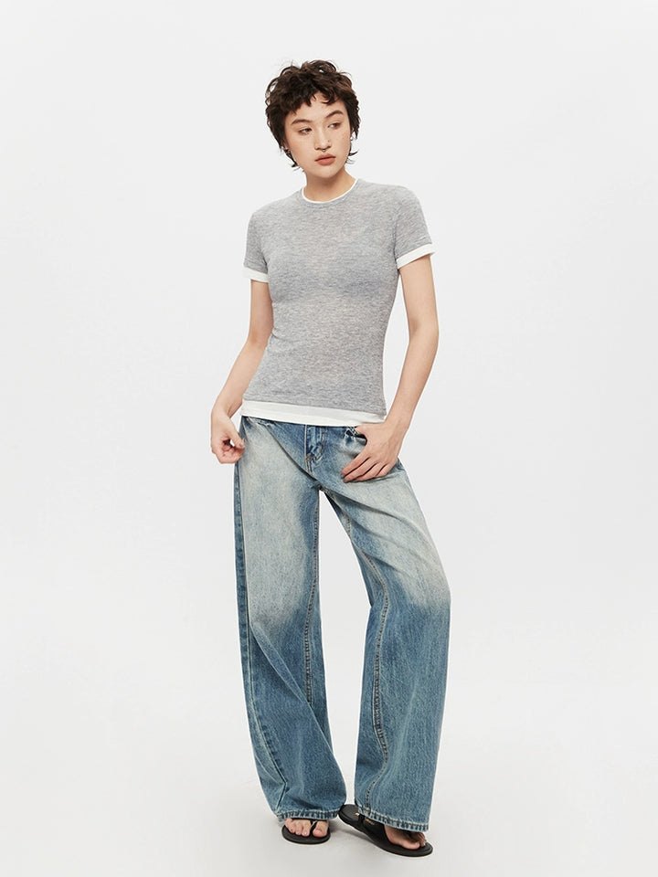 Slim Fit Contrast Trim Short Sleeve Turtleneck