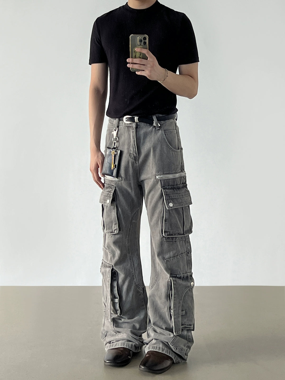 Denim Weite Beinform Mehrfachtaschen Cargo-Hose