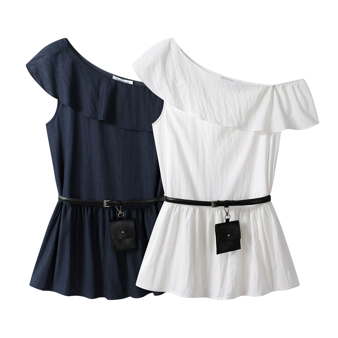 Ruffle Off-Shoulder Sleeveless Top With Waist Bag