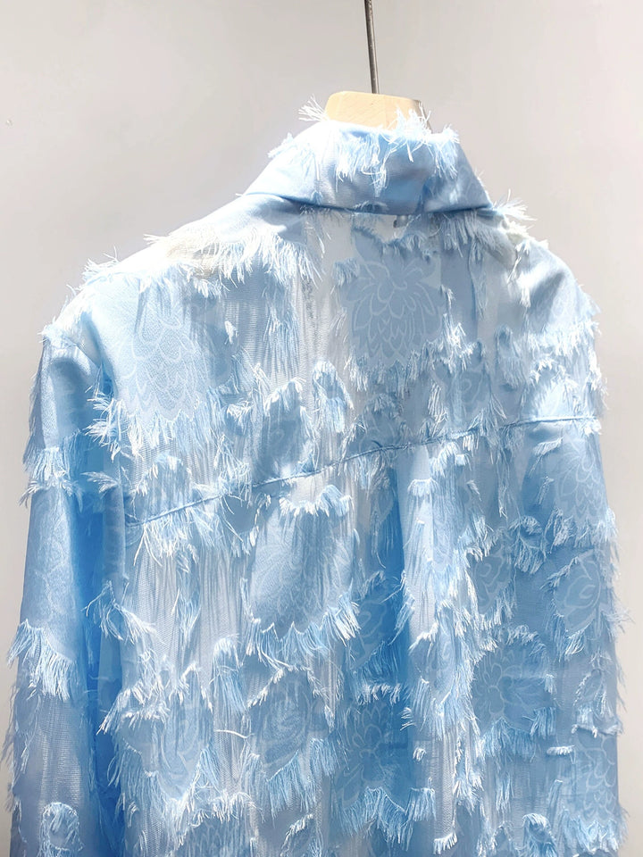 Mesh Jacquard Tassel Flower Loose Shirt