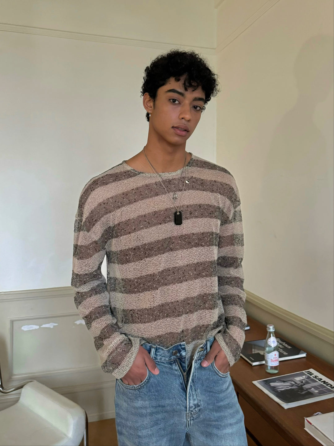 Lightweight Striped Knit Loose Fit Sweater