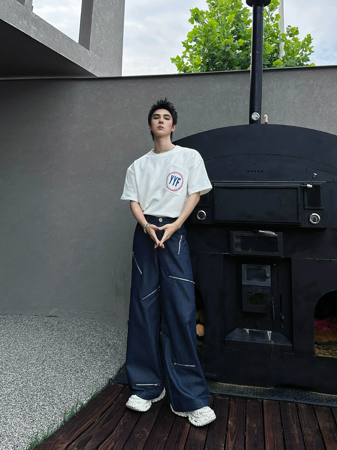 Loose Straight Wide-Leg Zipper Jeans