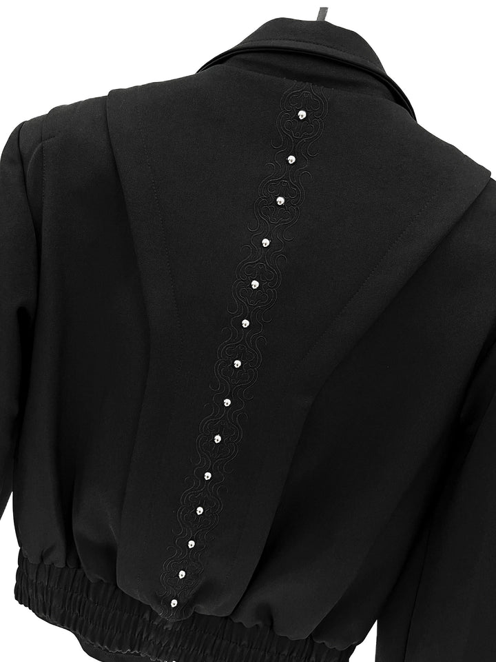 スタッズ刺繍ジップラペルショートジャケット