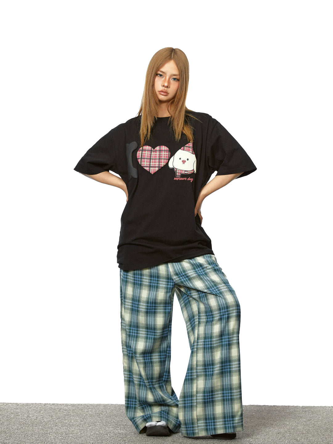 Plaid Straight Loose Wide Leg Pants