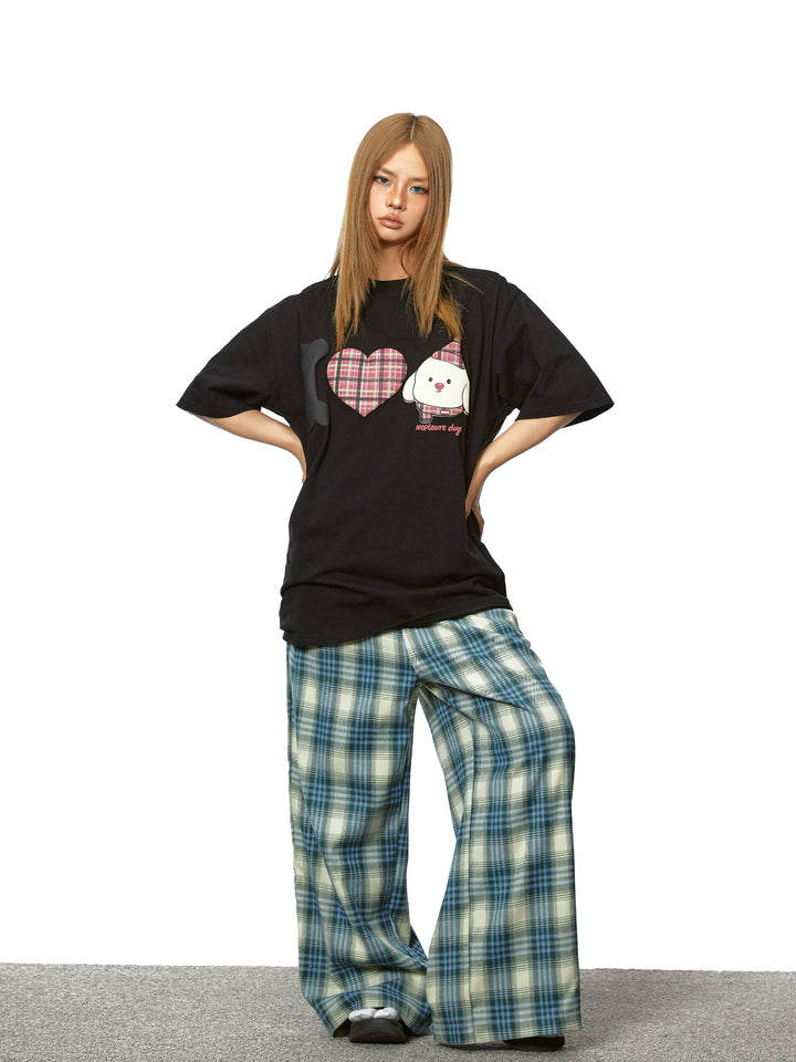 Plaid Straight Loose Wide Leg Pants