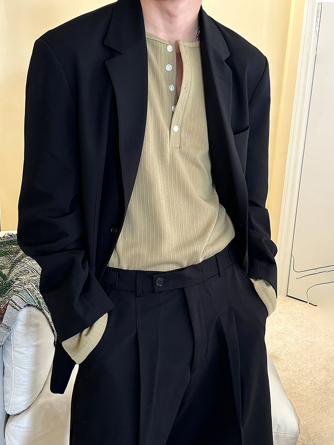 Casual Black Blazer & Shorts