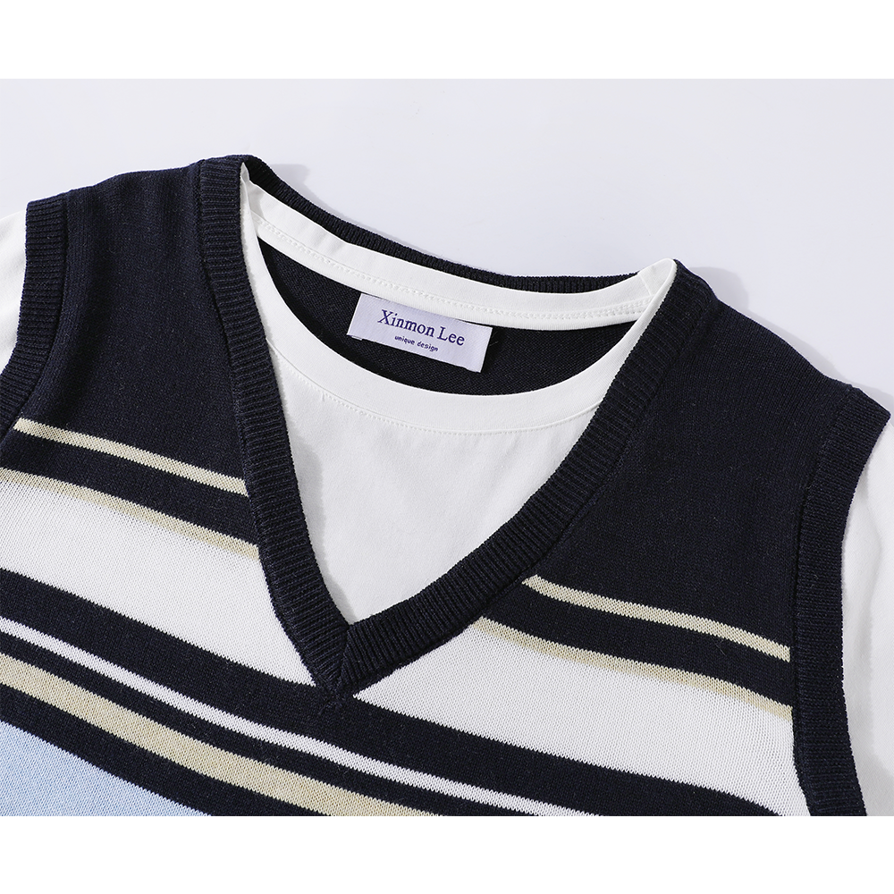 V-neck Knit Vest Layered T-shirt