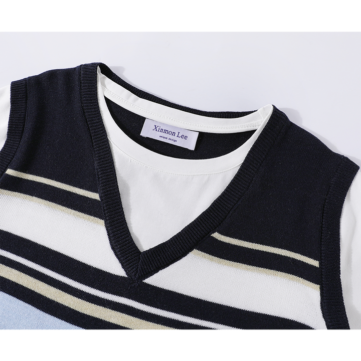 V-neck Knit Vest Layered T-shirt