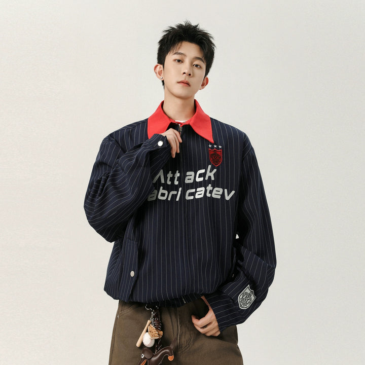 Letter Embroidery Striped Lapel Jacket
