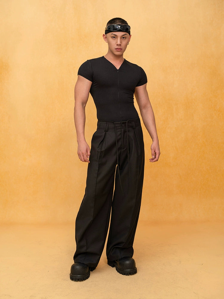 Slim Fit Deep V-Neck Zipper Pullover