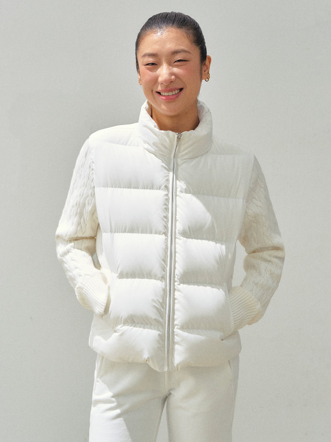Knit Sleeves Zip-Up Down Jacket