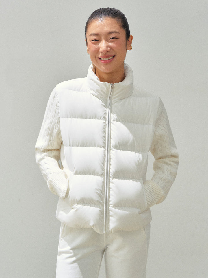 Knit Sleeves Zip-Up Down Jacket