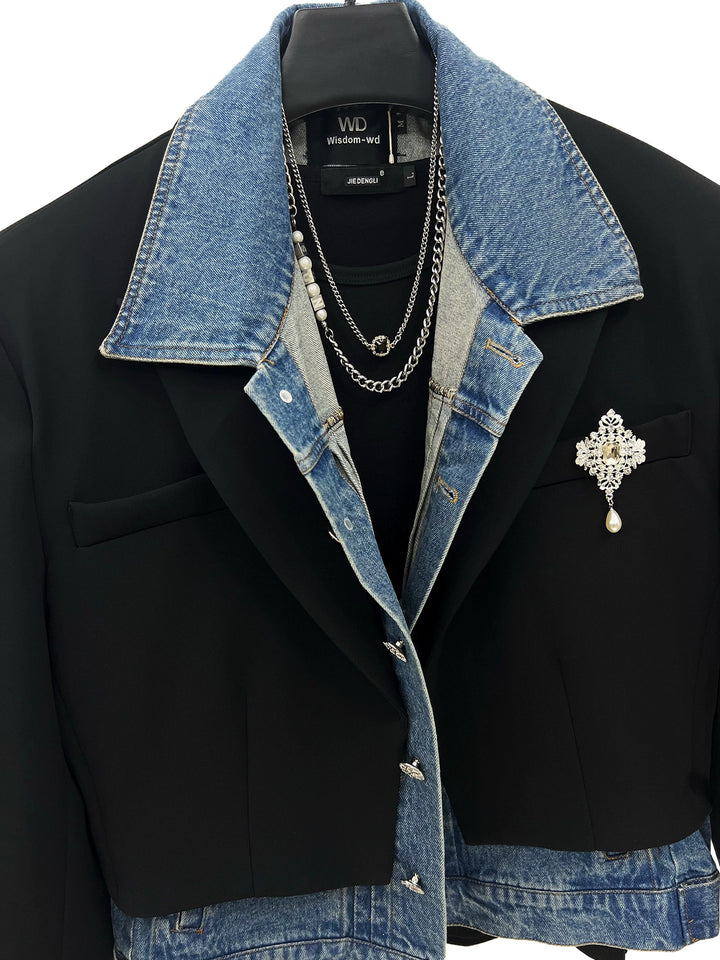 Denim Panel Short Suit Jacket