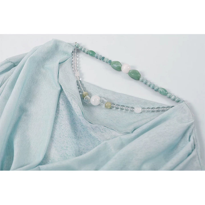 Snake Print Drape Collar Beaded Top