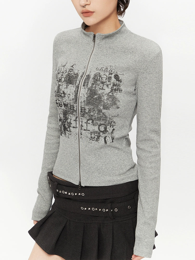 Stand Collar Slim Fit Printed Turtleneck