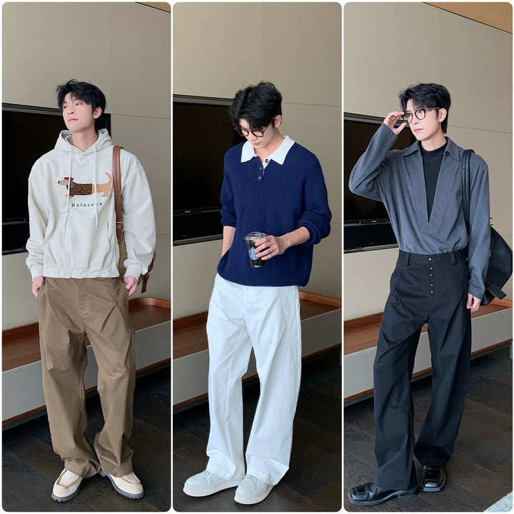 Loose Straight Pleated Wide-Leg Pants