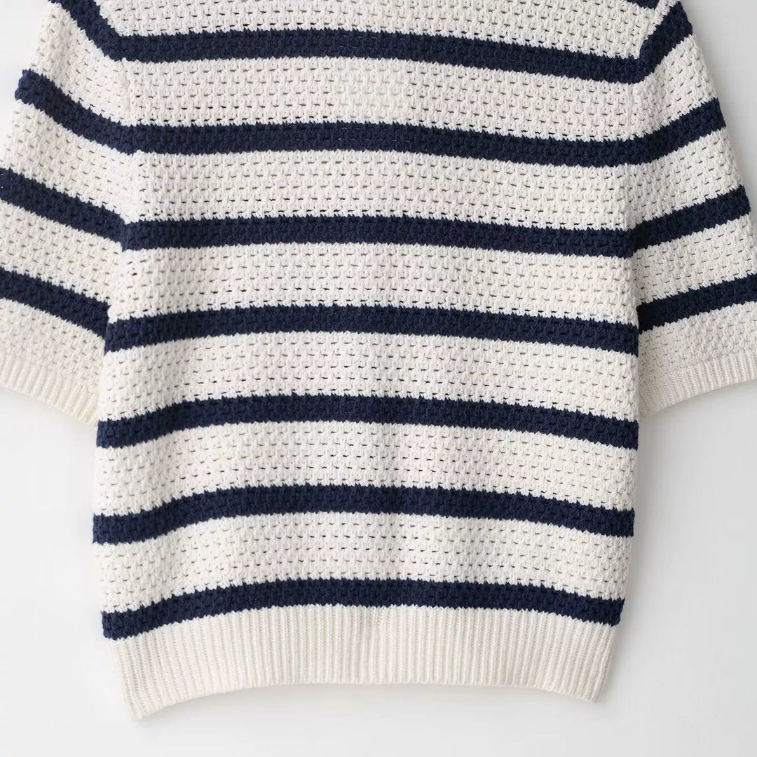 ストライプテクスチャニットショートスリーブカーディガン