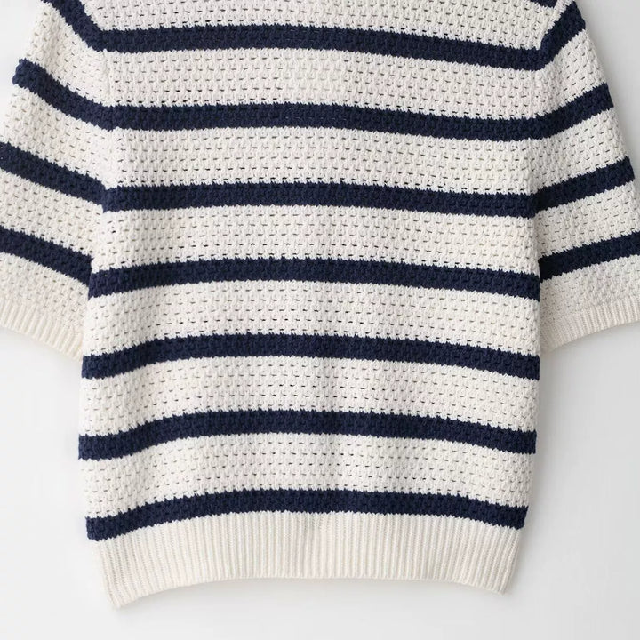 ストライプテクスチャニットショートスリーブカーディガン