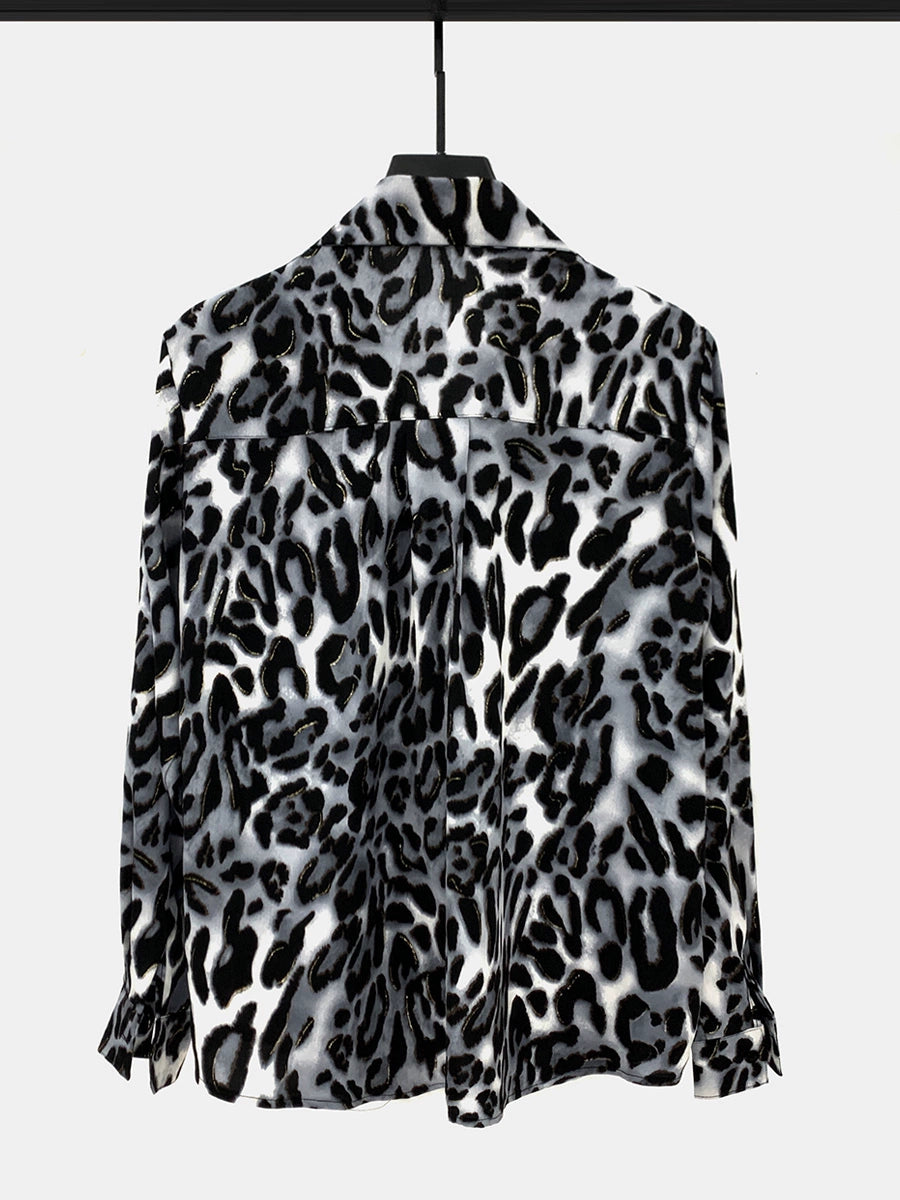 Leopard Print Loose Fit Button-Up Shirt