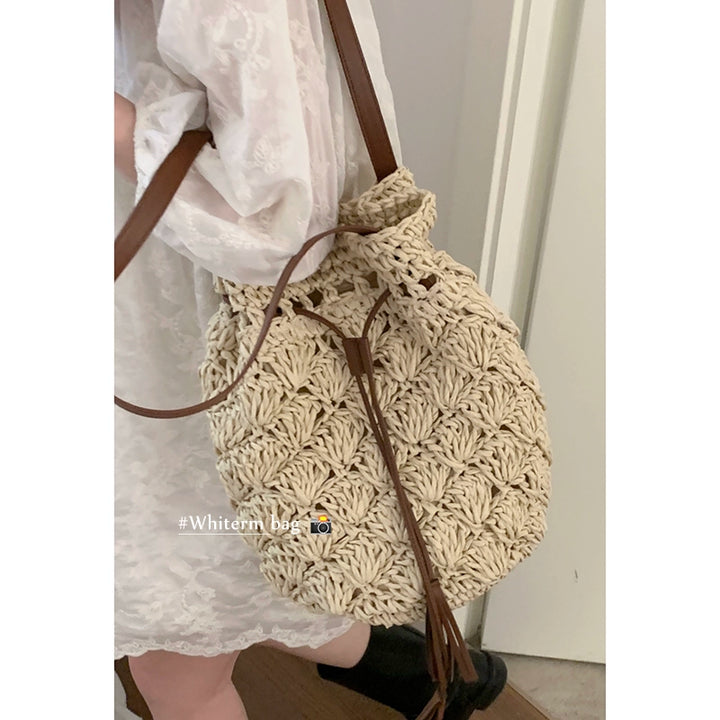 Woven Straw Bucket Bag Large Capacity