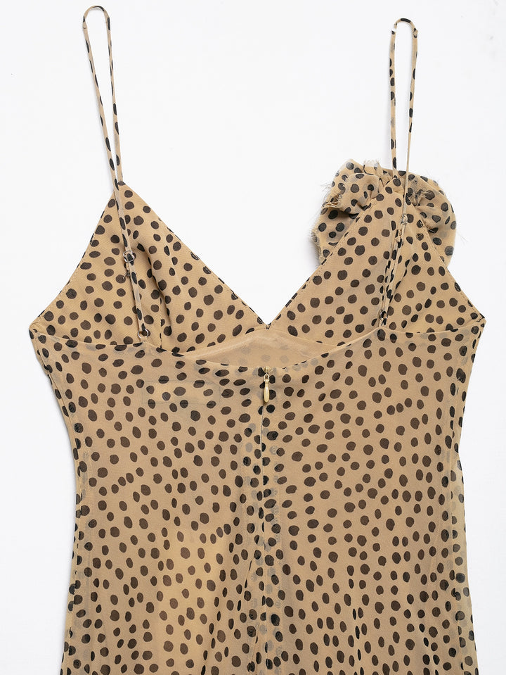 ポルカドットフローラルサスペンダーマキシドレス