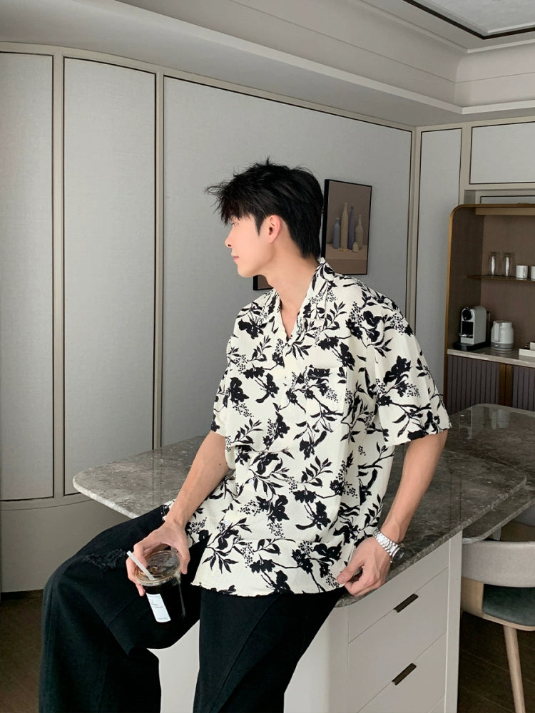 Cuban Collar Short Sleeve Floral Shirt