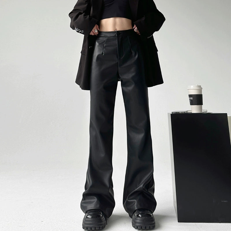 High Waist Flared PU Leather Pants