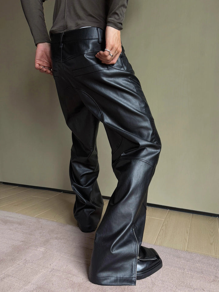 Textured Loose Fit Motorcycle Leather Pants