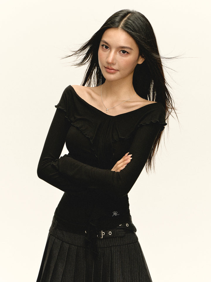 Off Shoulder Ruffled Long Sleeve Top