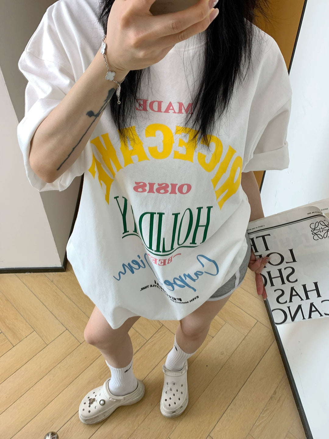 Bomullsgrafisk tryck casual kortärmad T-shirt