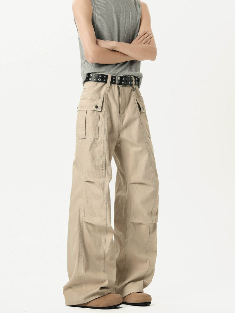 Pleated Multi-pocket Wide-leg Casual Pants