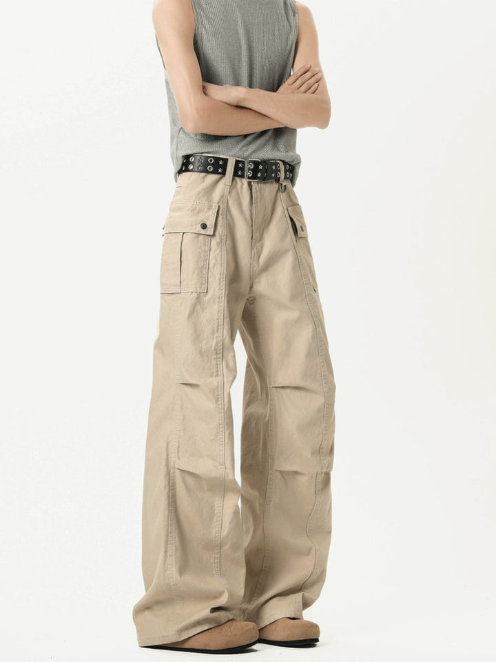 Pleated Multi-pocket Wide-leg Casual Pants