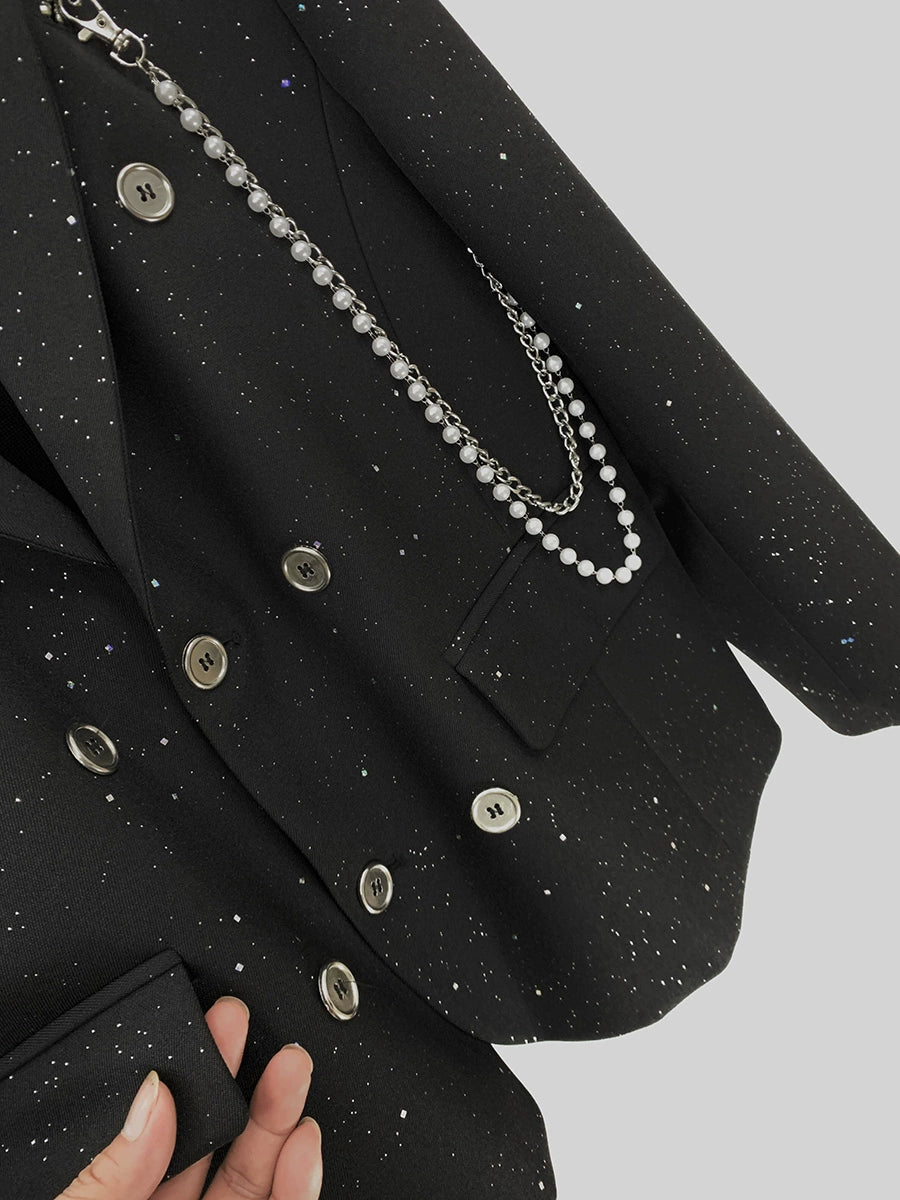 Zipper Detail Double-Breasted Casual Suit