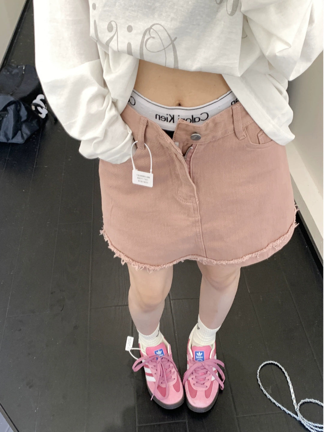 A-line Denim Skirt with Raw Hem