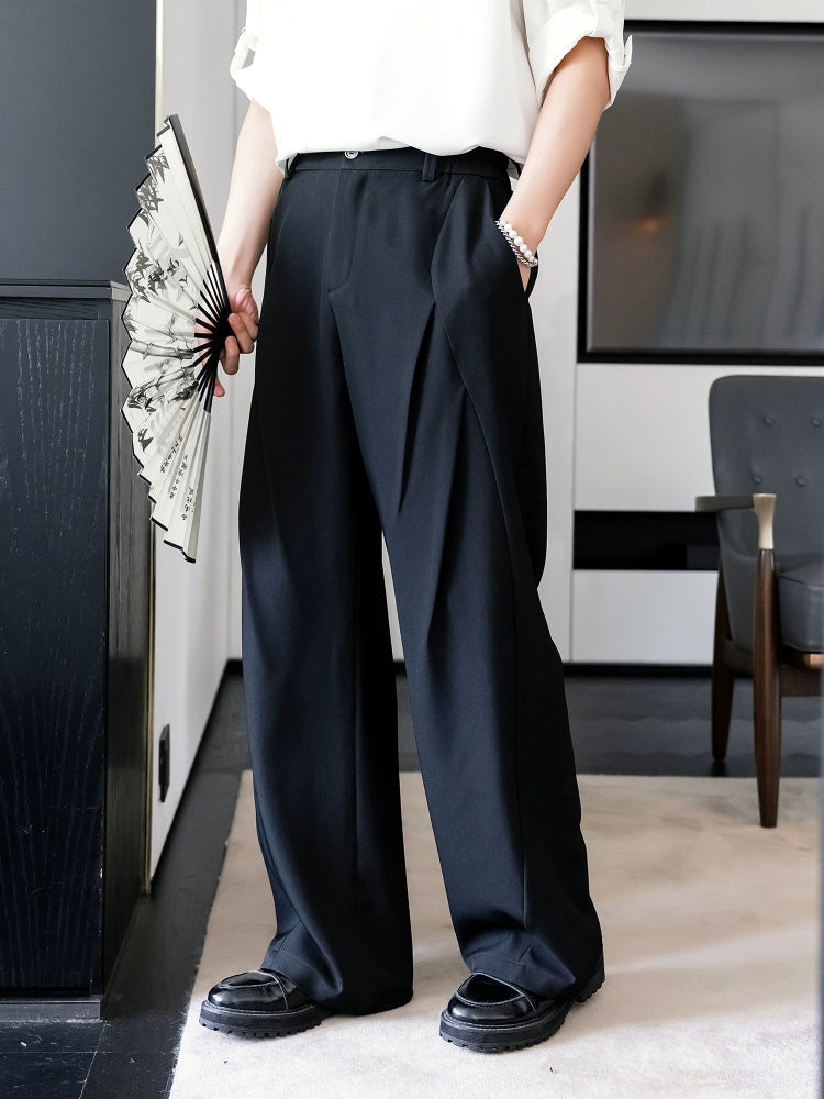 Wide-Leg Straight Pleated Pants