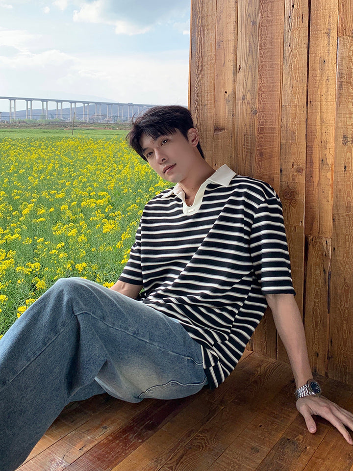 Striped Short-Sleeve Polo Shirt