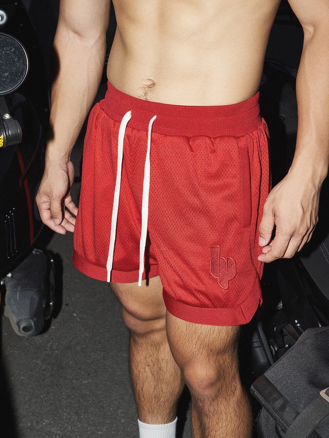 Mesh Embroidered Double-Layer Sports Shorts