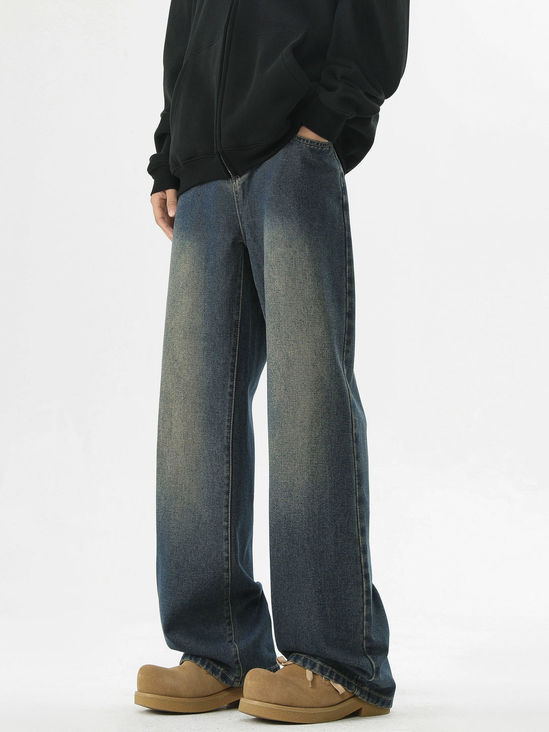 Distressed Washed Wide Leg Jeans