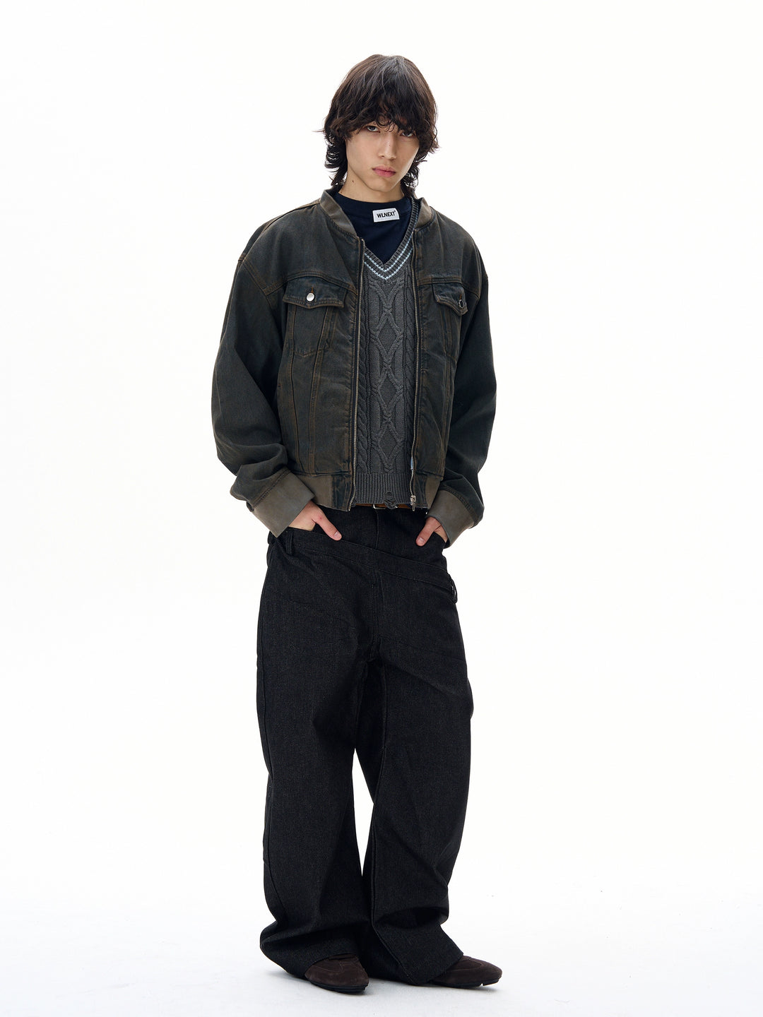 Giacca in denim retro con effetto usato