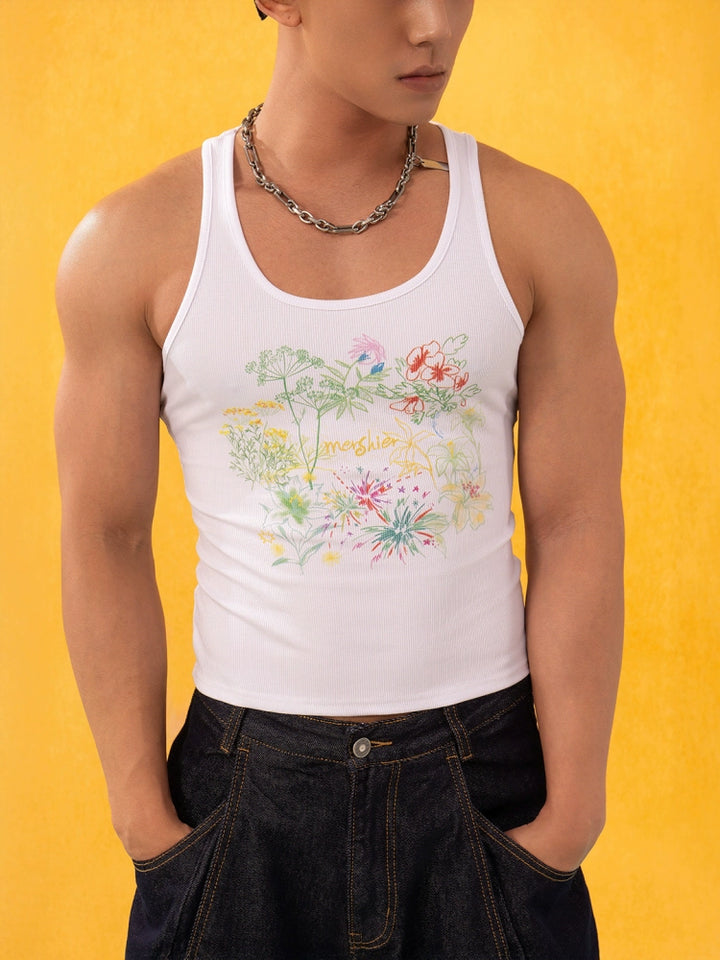 Hand-Painted Floral Print Slim Vest