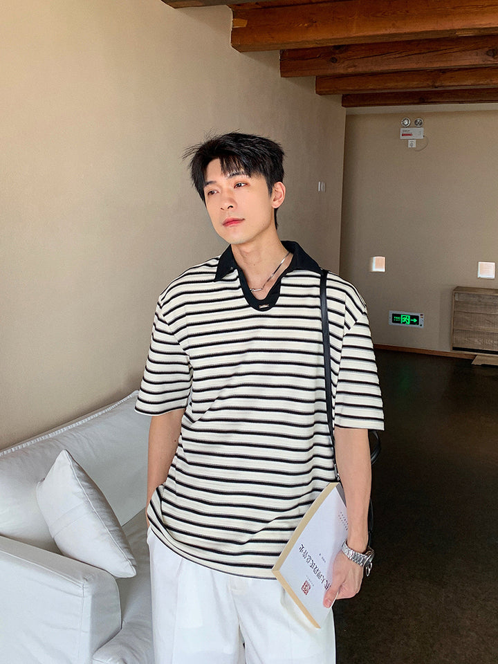 Striped Short-Sleeve Polo Shirt