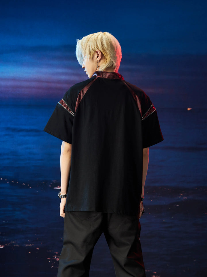 Zipper Snake Pattern Short Sleeve Pullover