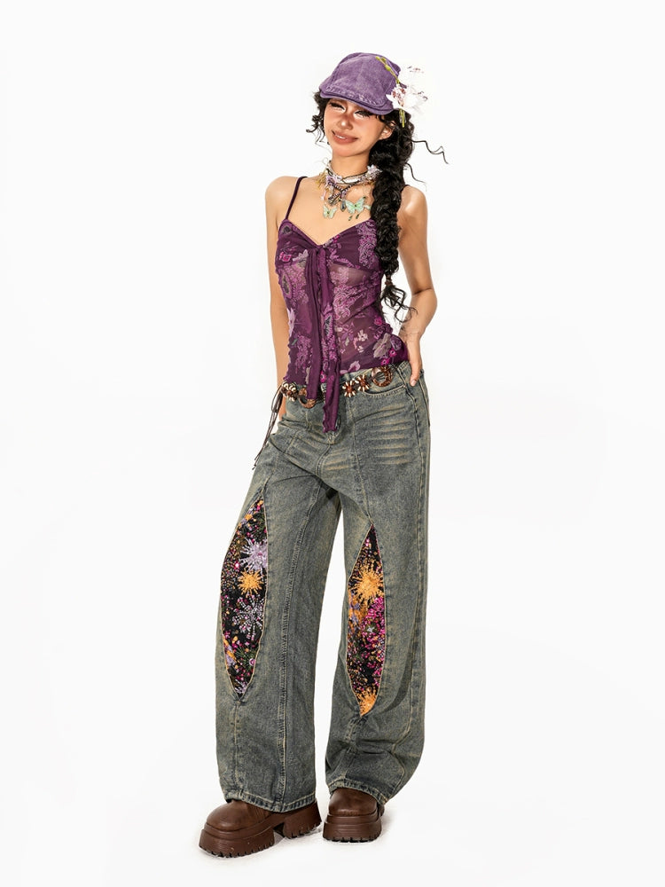 Exotic Print Mesh Camisole Tank Top