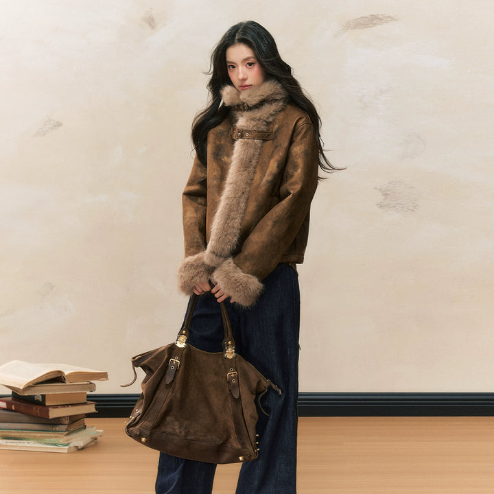 Faux Fur Trimmed Retro Short Coat