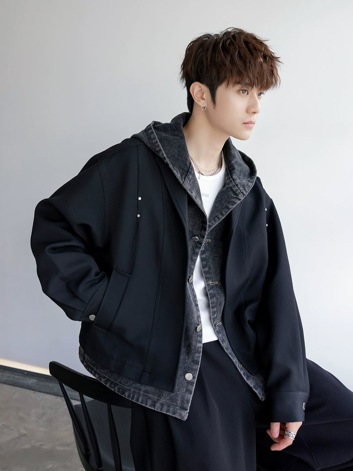 Spliced Denim Hooded Jacket