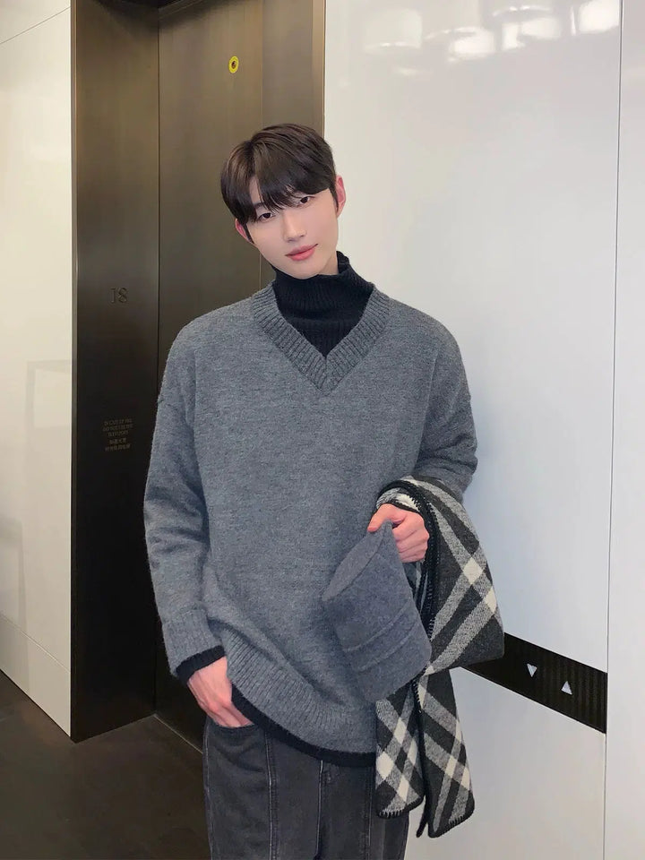 High-Neck Two-piece Knit Sweater